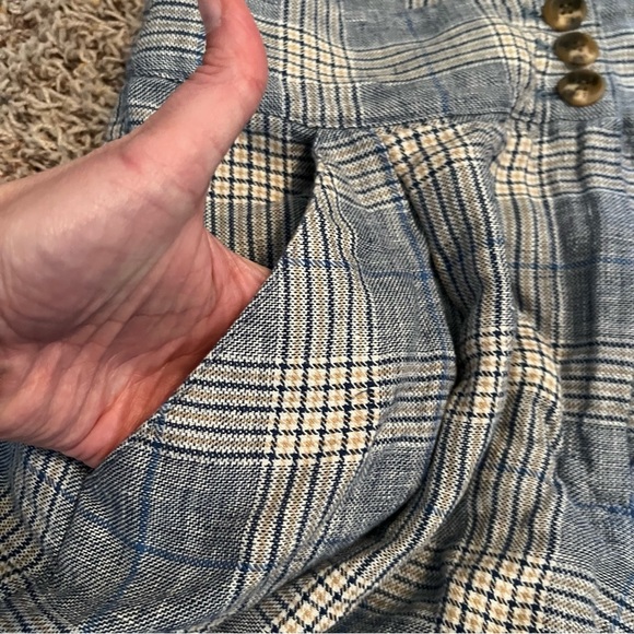 VERONICA BEARD Alicia Windowpane Plaid 100% Linen Shorts Pleated Blue Multi Sz6 - Picture 15 of 15